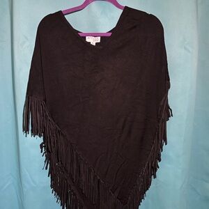 Attitudes by Renee Elegant Black Fringe Poncho